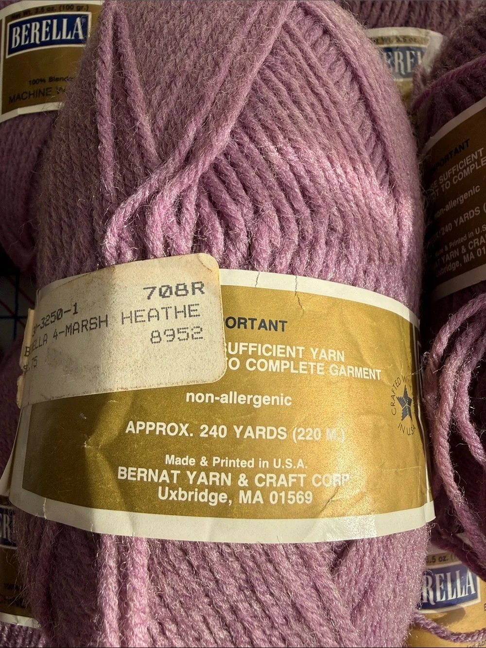 Lot of 10 Vintage Bernat Berella Worsted Yarn Marsh Heather #8952 100% Acrylic